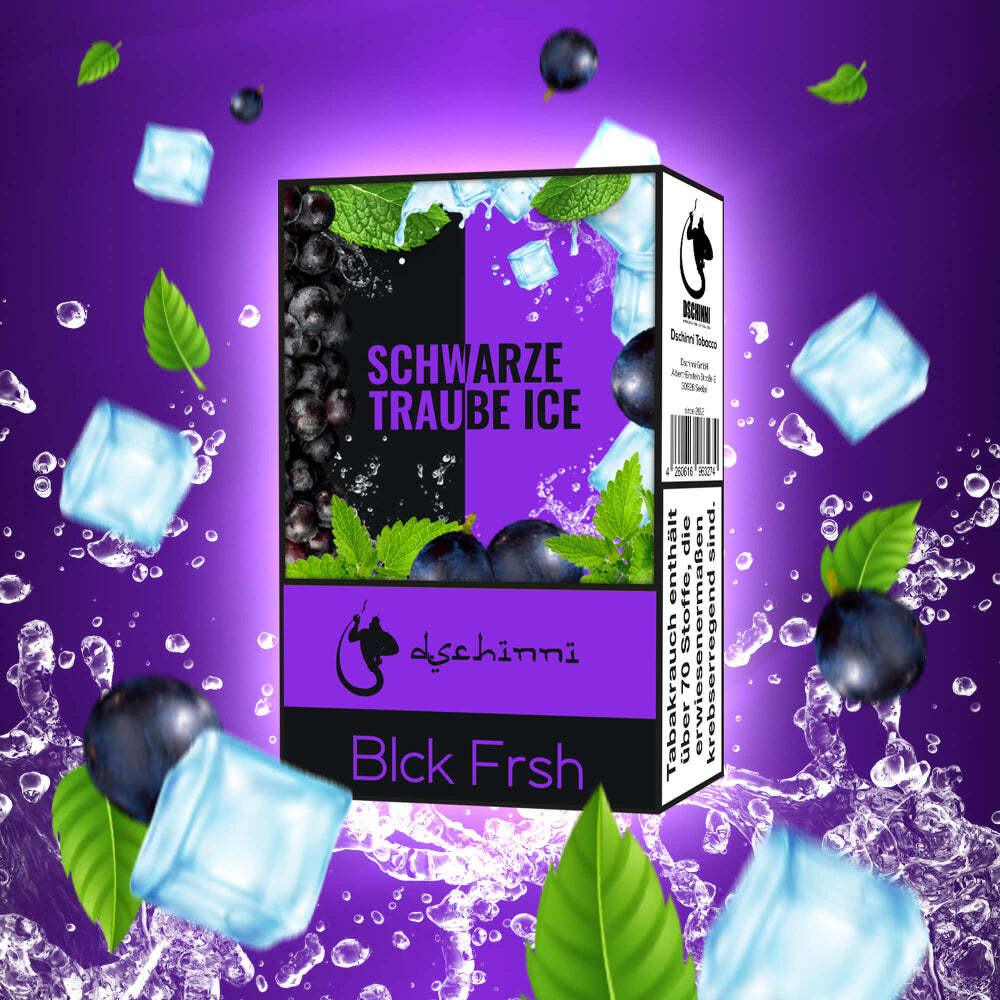 Shisha Tabak 25g Black Fresh Schwarze Traube Ice Verpackung umgeben von schwarzen Trauben und Eiswürfeln