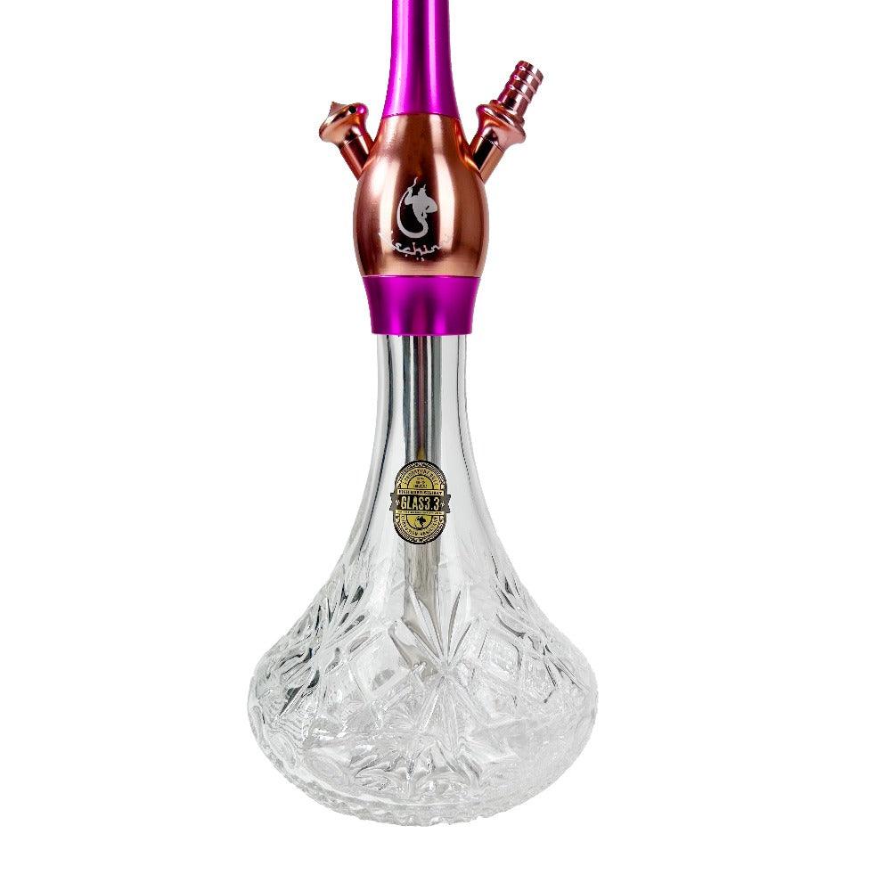 Dschinni Chucky Pink Rose Shisha Glasbowl und rosa/pinker Base und Rauchsäule