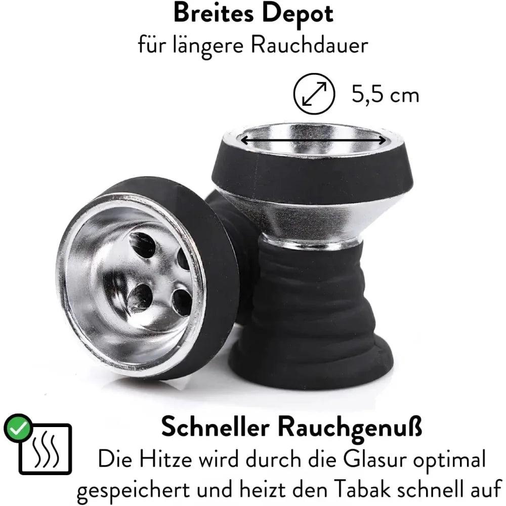 Dschinni Steinkopf. Beschreibung: Breites Depot - für längere Rauchdauer. Schneller Rauchgenuß - Die Hitze wird durch die Glasur optimal gespeichert und heizt den Tabak schnell auf
