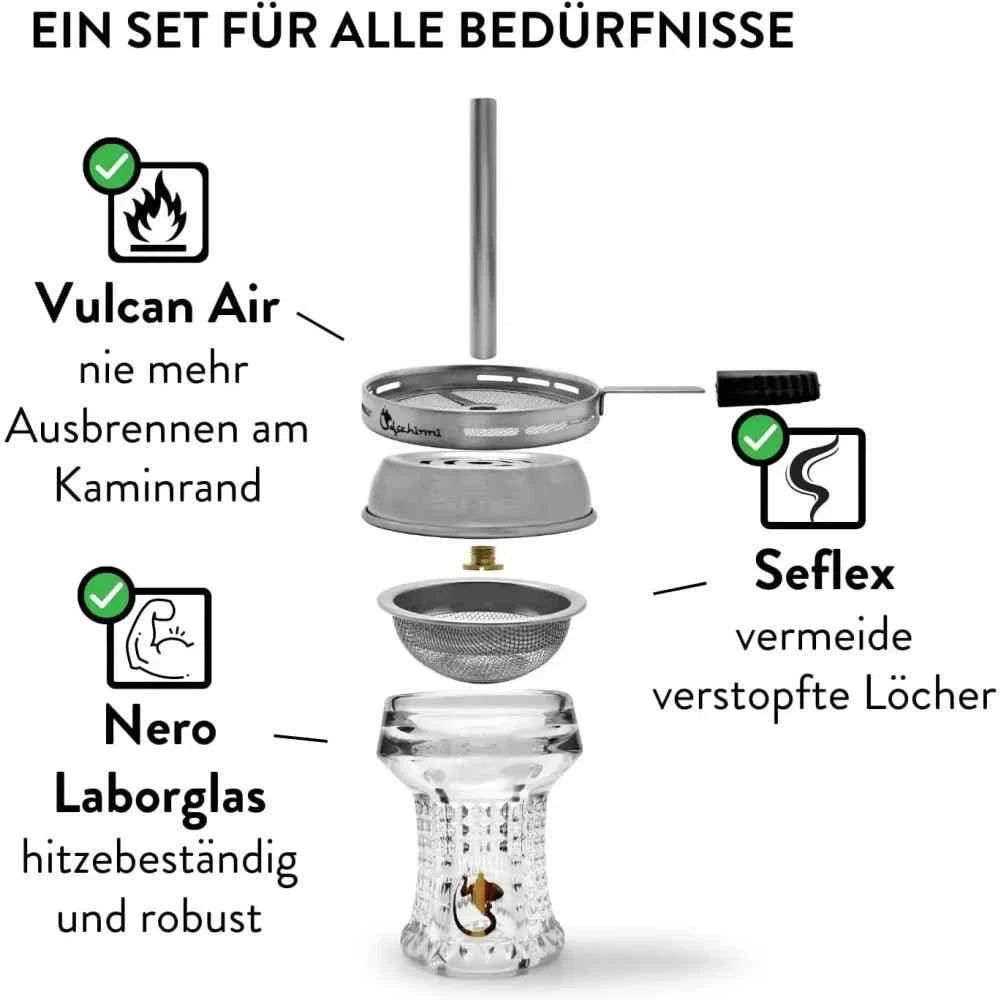 Glaskopf Dschinni Nero Kristall Glas mit Seflex und Vulcan Air - Dschinni Shisha
