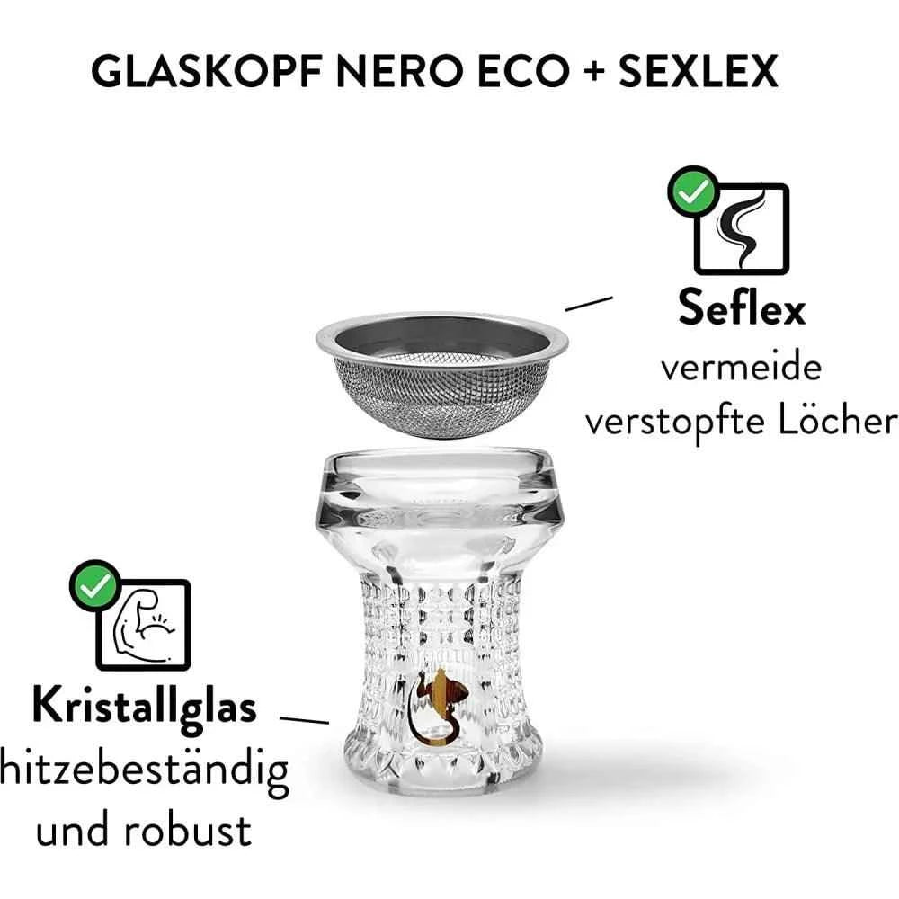Glaskopf Dschinni Nero Kristall Glas mit Seflex und Vulcan Air - Dschinni Shisha