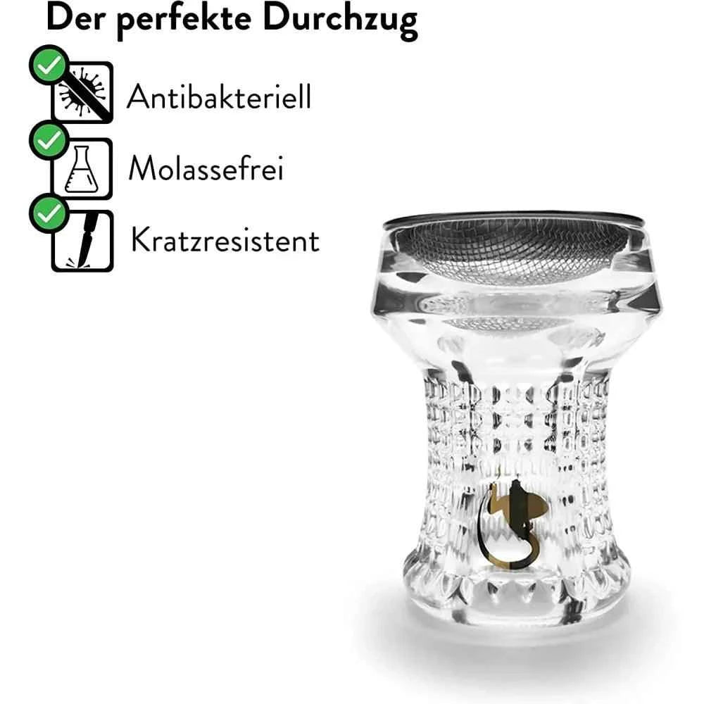 Glaskopf Dschinni Nero Kristall Glas mit Seflex und Vulcan Air - Dschinni Shisha