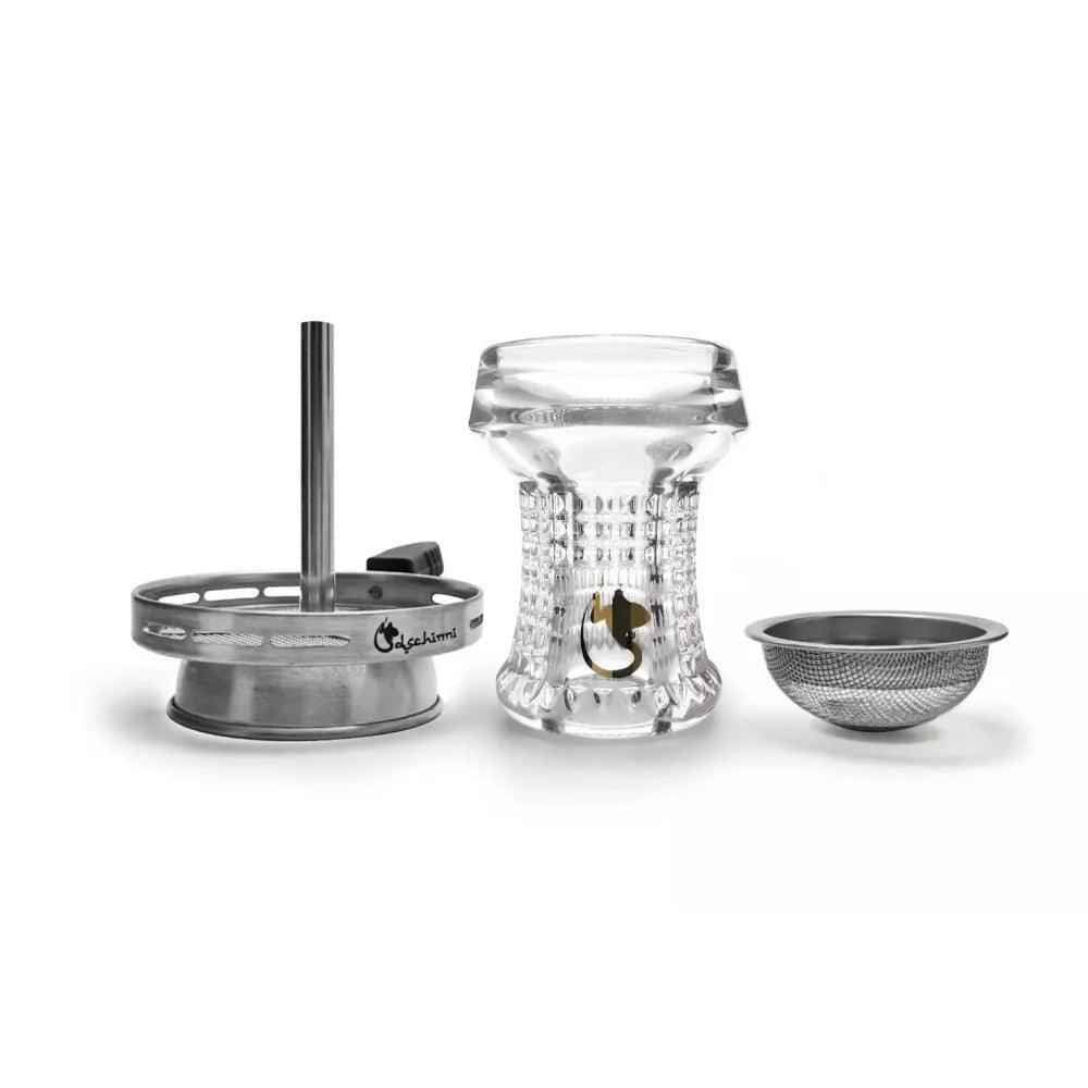 Glaskopf Dschinni Nero mit Vulcan Air Aufsatz Set (High Borosilikatglas 3.3) Laborglas - Dschinni Shisha