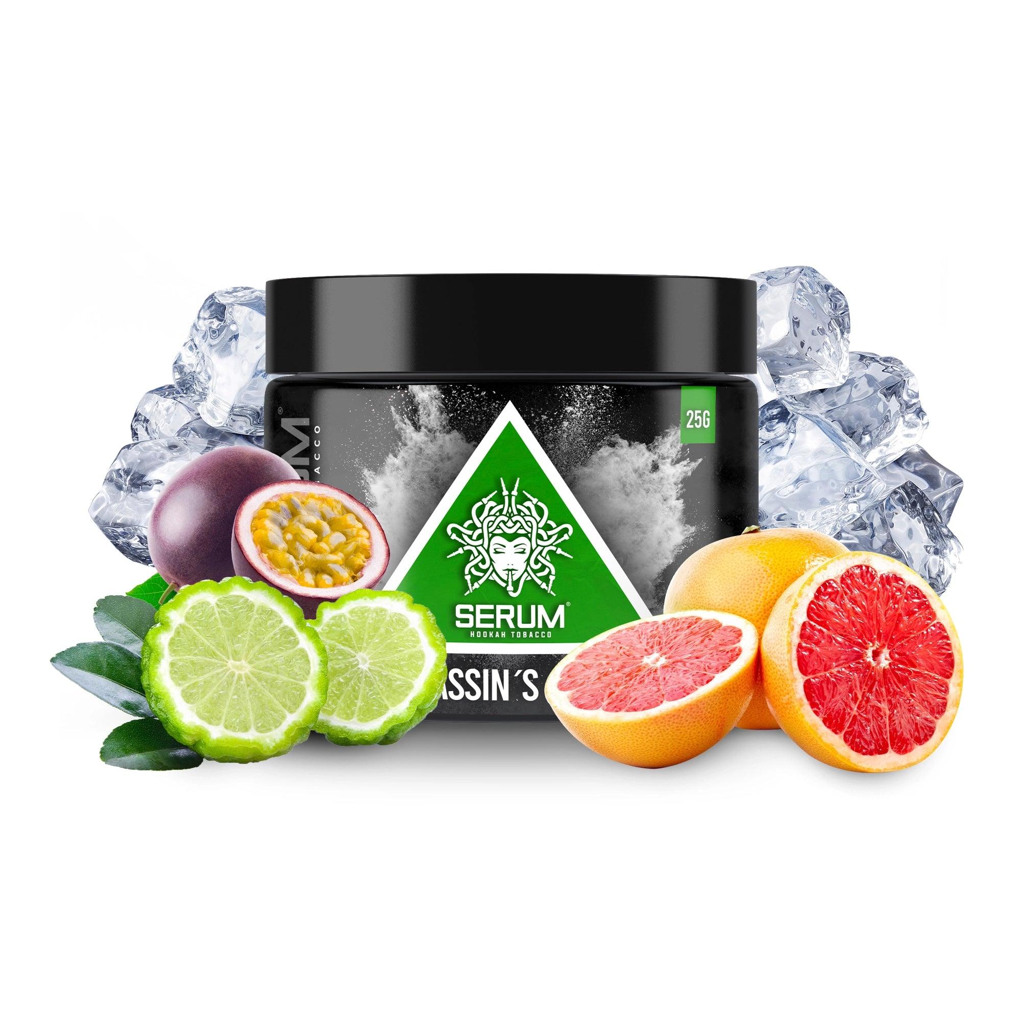 Serum Tobacco 25g - Assassin's Green - Bergamotte, Grapefruit, Passionsfrucht und Menthol, Wasserpfeifentabak, Shishatabak