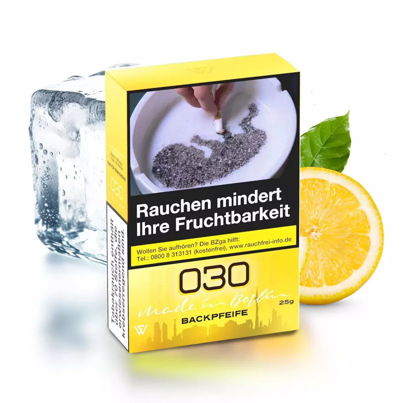 030 Made in Berlin Tabak Backpfeife 25g - Zitrone & Minze shisha und Wasserpfeifentabak