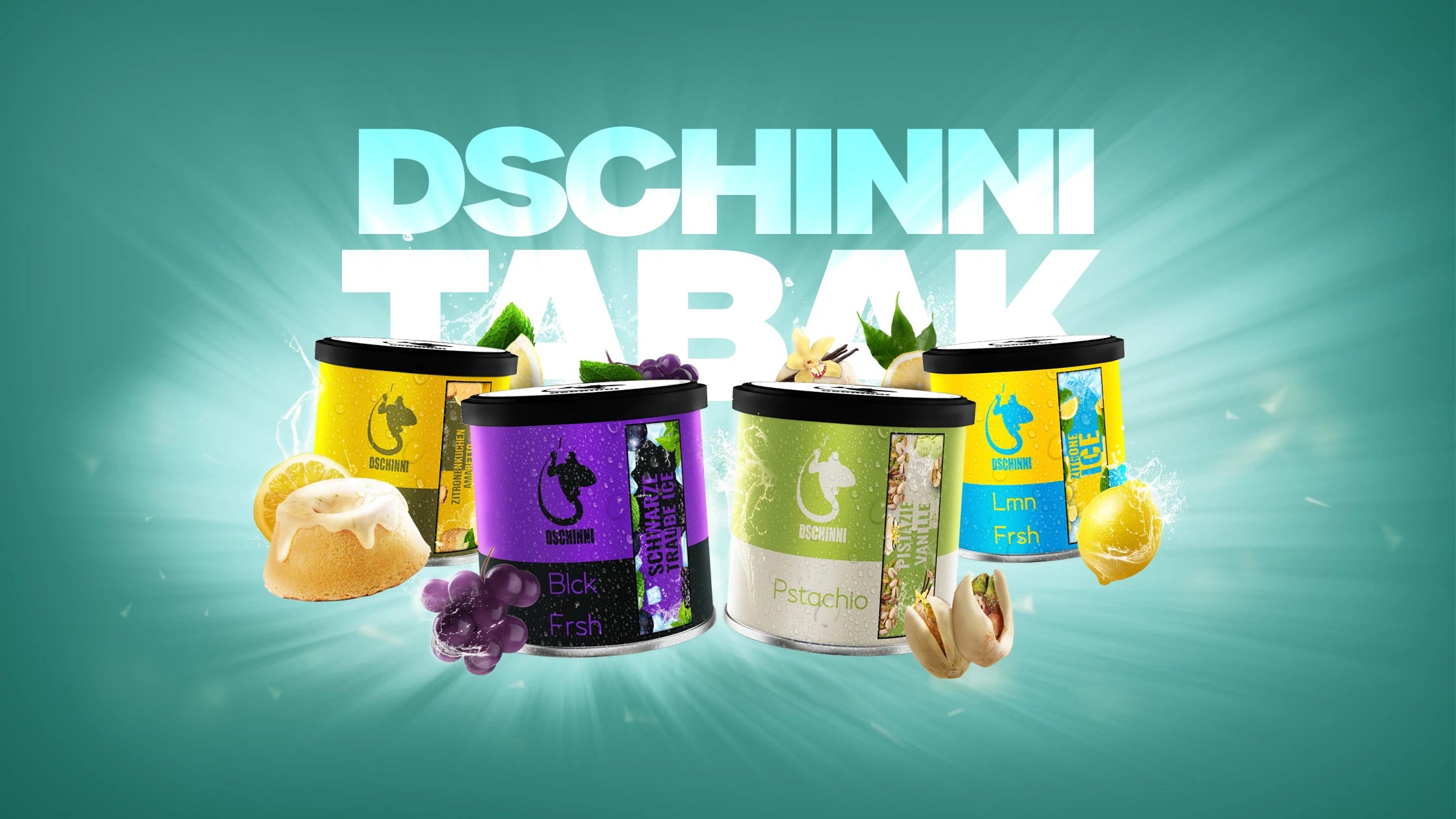 dschinni dabomb, black fresh, pistachio, lemon fresh mit Früchten